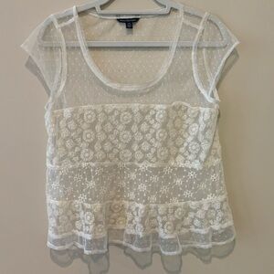 American Eagle Cream Lace Mesh Top